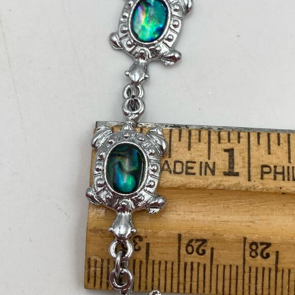Super cool Multi Colored Abalone Shell Turtle Bracelet sign SJ Silvertone - Picture 5 of 9